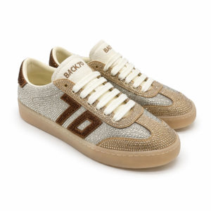 Back70 sneakers donna beige con strass e inserti in suede