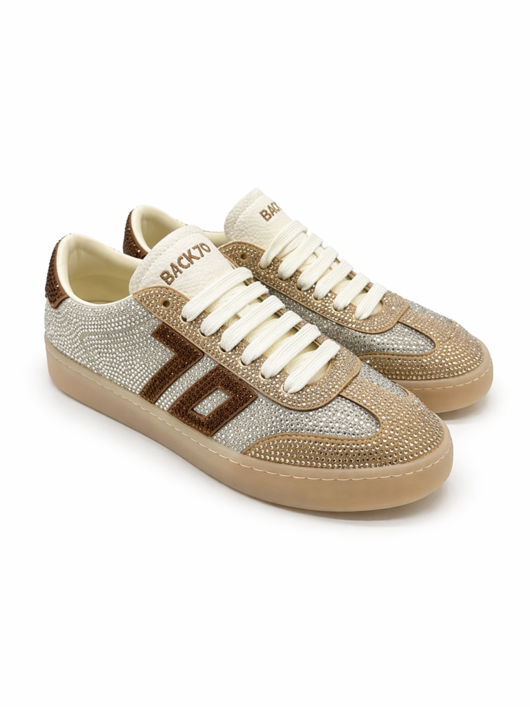 Back70 sneakers donna beige con strass e inserti in suede