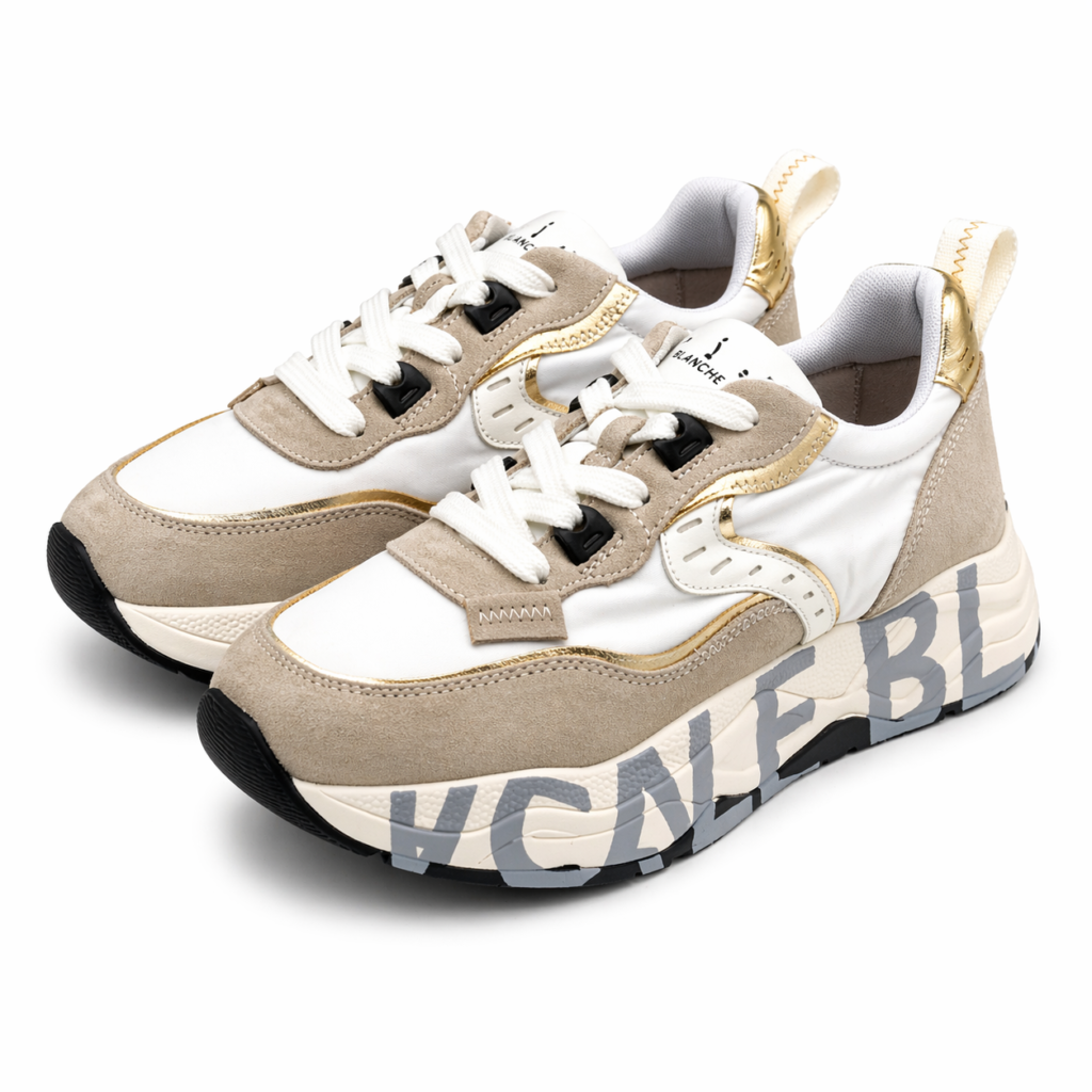 Sneakers Voile Blanche con Suola Logata – Pelle, Nylon e Suede | Italia