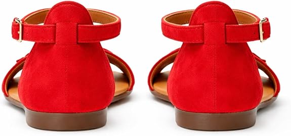 LES TULIPES Sandalo Piatto da Donna, Rosso, Camoscio, con Cinturino alla Caviglia e Dettaglio Plissé, Modello R05.56 - immagine 4