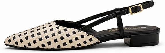 LES TULIPES Slingback Jasmine Dama Nero, Scarpe con Cinturino al Tallone, Punta Affusolata, Bianco e Nero - immagine 3