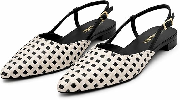 LES TULIPES Slingback Jasmine Dama Nero, Scarpe con Cinturino al Tallone, Punta Affusolata, Bianco e Nero - immagine 7