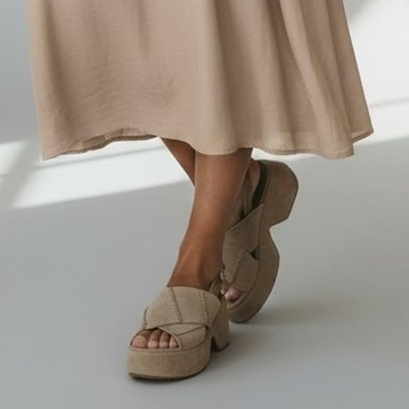 Generico LUCIANO BARACHINI - Sandali Donna plateau con tacco largo. Pelle scamosciata e cinturino. Punta aperta. Comodi eleganti estate. - immagine 7