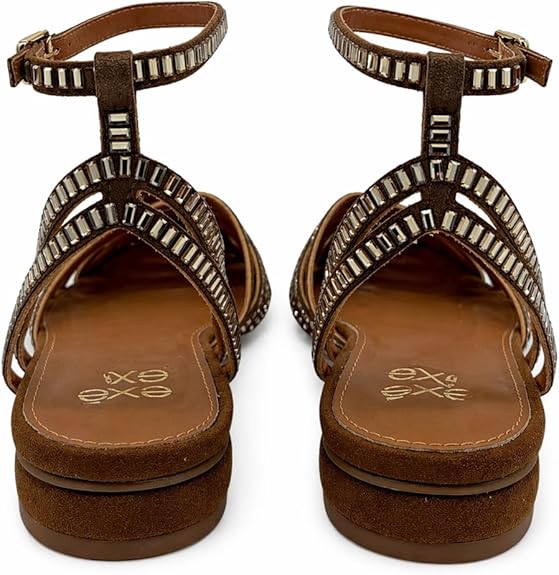 Exé - Sandali Donna Eleganti Bassi con Strass. Sandalo Flat Estivo, Punta Chiusa Intrecciata. Scarpe Sera e Cerimonia. - immagine 7