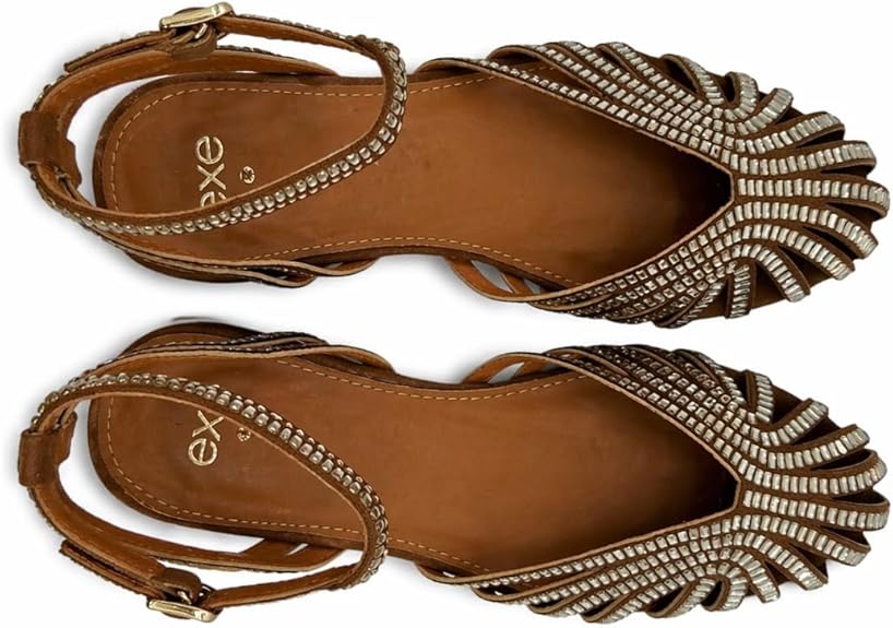 Exé - Sandali Donna Eleganti Bassi con Strass. Sandalo Flat Estivo, Punta Chiusa Intrecciata. Scarpe Sera e Cerimonia. - immagine 5