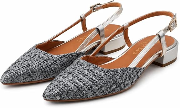 LES TULIPES Slingback in Paglia Laminata, Colore Argento, Punta Affusolata con Cinturino Regolabile - immagine 4