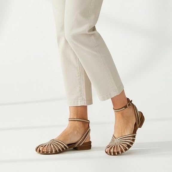 Exé - Sandali Donna Eleganti Bassi con Strass. Sandalo Flat Estivo, Punta Chiusa Intrecciata. Scarpe Sera e Cerimonia. - immagine 9