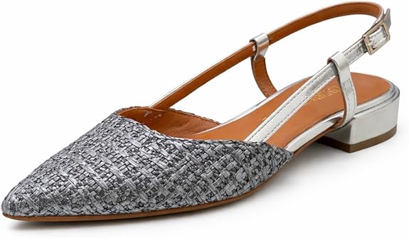 LES TULIPES Slingback in Paglia Laminata, Colore Argento, Punta Affusolata con Cinturino Regolabile - immagine 3