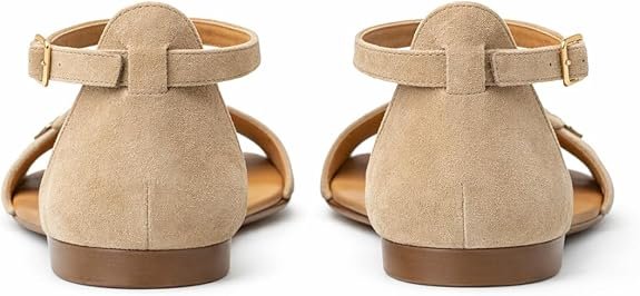 LES TULIPES Sandalo Piatto da Donna in Camoscio, Colore Creta, Cinturino alla Caviglia, Dettaglio Plissé, Modello R05.56 - immagine 5