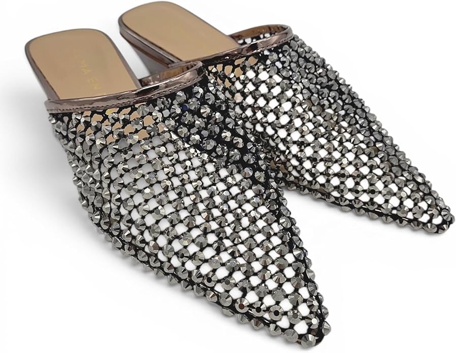 Alma en Pena - Sabot Donna elegante con strass. Mule glamour con tacco geometrico e desing brillante. - immagine 4
