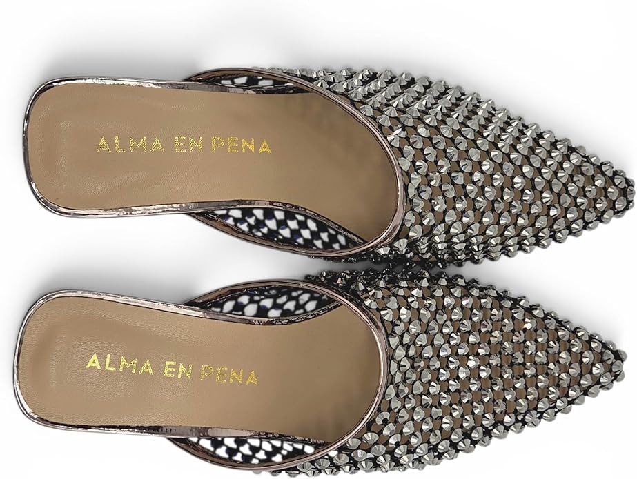 Alma en Pena - Sabot Donna elegante con strass. Mule glamour con tacco geometrico e desing brillante. - immagine 2