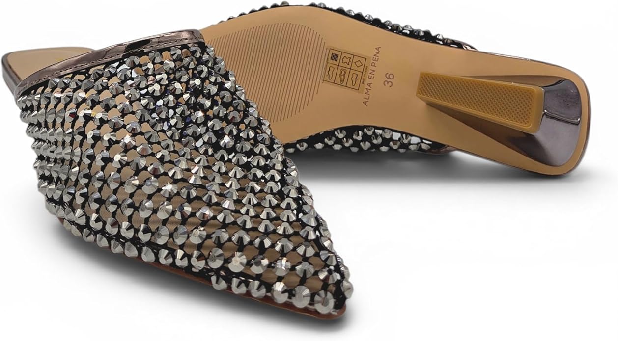 Alma en Pena - Sabot Donna elegante con strass. Mule glamour con tacco geometrico e desing brillante. - immagine 5