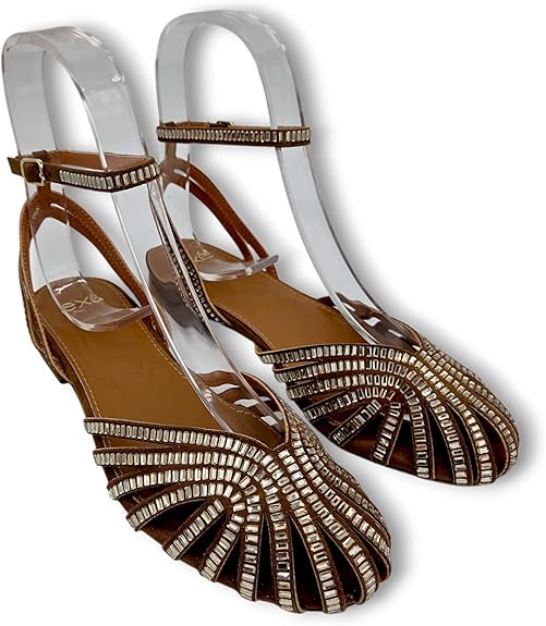 Exé - Sandali Donna Eleganti Bassi con Strass. Sandalo Flat Estivo, Punta Chiusa Intrecciata. Scarpe Sera e Cerimonia. - immagine 4