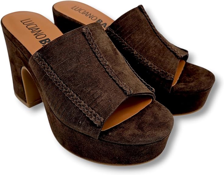 LUCIANO BARACHINI. Zoccoli Donna con tacco largo e plateau in pelle scamosciata. Sandali sabot eleganti comodi estate. - immagine 4