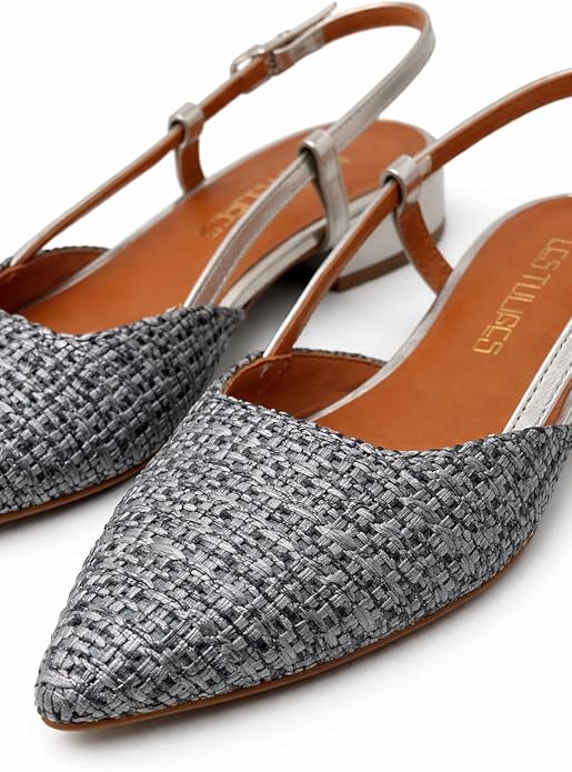 LES TULIPES Slingback in Paglia Laminata, Colore Argento, Punta Affusolata con Cinturino Regolabile - immagine 2