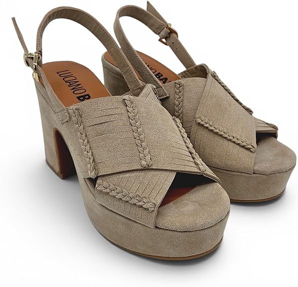LUCIANO BARACHINI - Sandali Donna plateau con tacco largo. Pelle scamosciata e cinturino. Punta aperta. Comodi eleganti estate. - immagine 3