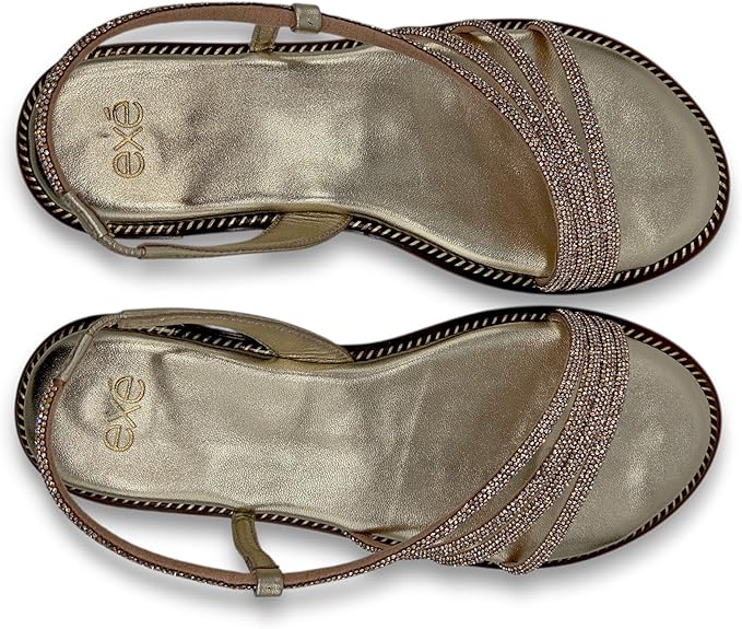 Exé - Sandalo Donna Eleganti con Strass. Sandalo Gioiello Basso Flat. Scarpa Estiva da Cerimonia, Sera e Occasioni Speciali. - immagine 4
