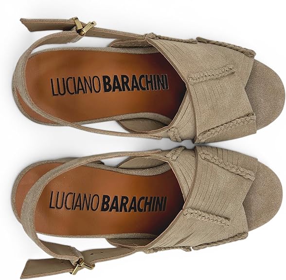 LUCIANO BARACHINI - Sandali Donna plateau con tacco largo. Pelle scamosciata e cinturino. Punta aperta. Comodi eleganti estate. - immagine 4