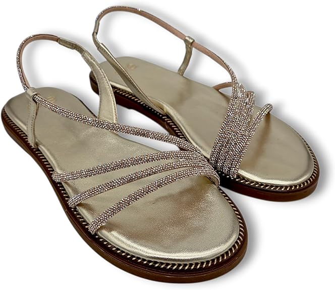 Exé - Sandalo Donna Eleganti con Strass. Sandalo Gioiello Basso Flat. Scarpa Estiva da Cerimonia, Sera e Occasioni Speciali. - immagine 3