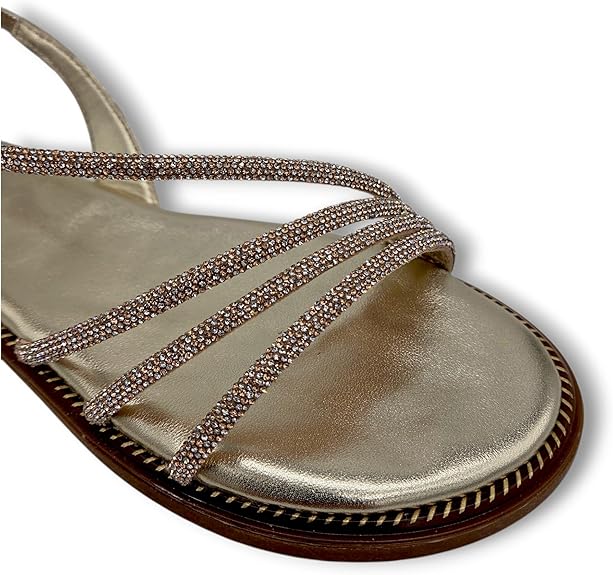 Exé - Sandalo Donna Eleganti con Strass. Sandalo Gioiello Basso Flat. Scarpa Estiva da Cerimonia, Sera e Occasioni Speciali. - immagine 6