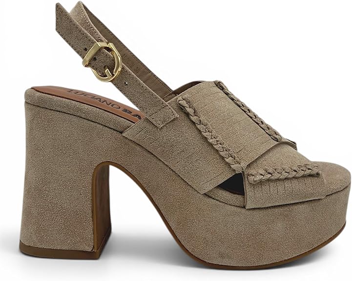 LUCIANO BARACHINI - Sandali Donna plateau con tacco largo. Pelle scamosciata e cinturino. Punta aperta. Comodi eleganti estate. - immagine 7