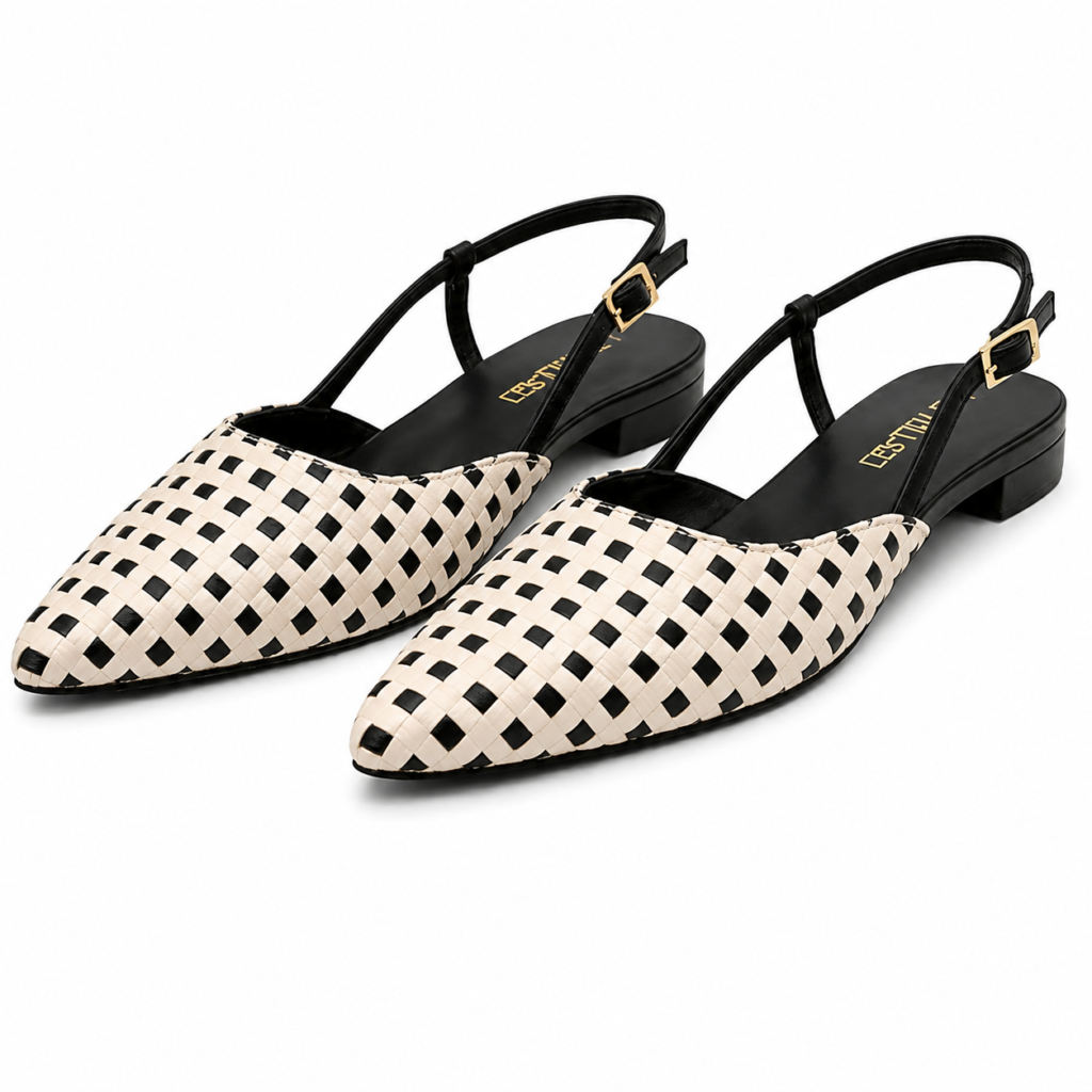 LES TULIPES Slingback Jasmine Dama Nero, Scarpe con Cinturino al Tallone, Punta Affusolata, Bianco e Nero
