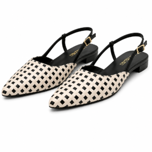 LES TULIPES Slingback Jasmine Dama Nero, Scarpe con Cinturino al Tallone, Punta Affusolata, Bianco e Nero