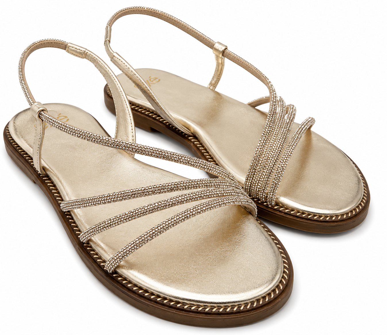Exé - Sandalo Donna Eleganti con Strass. Sandalo Gioiello Basso Flat. Scarpa Estiva da Cerimonia, Sera e Occasioni Speciali. - immagine 2