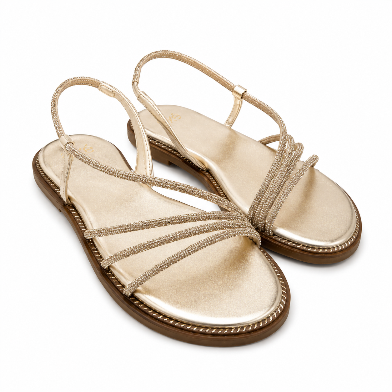 Exé - Sandalo Donna Eleganti con Strass. Sandalo Gioiello Basso Flat. Scarpa Estiva da Cerimonia, Sera e Occasioni Speciali.