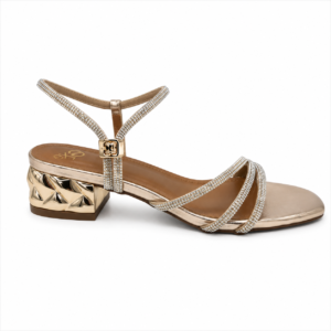 Exé - Sandalo Donna Eleganti con Strass Multicolor. Tacco Basso scultoreo. Cinturino Posteriore. Scarpe Elegante Estate.