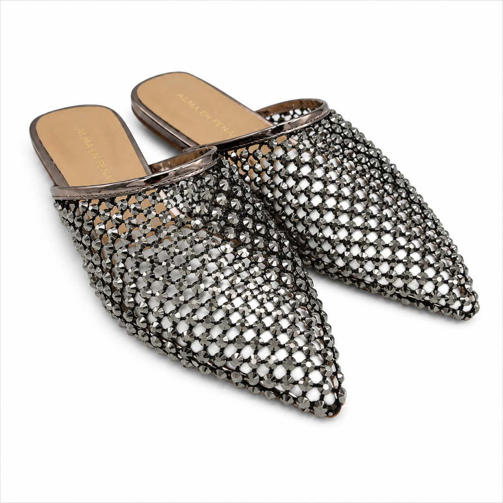 Alma en Pena - Sabot Donna elegante con strass. Mule glamour con tacco geometrico e desing brillante.