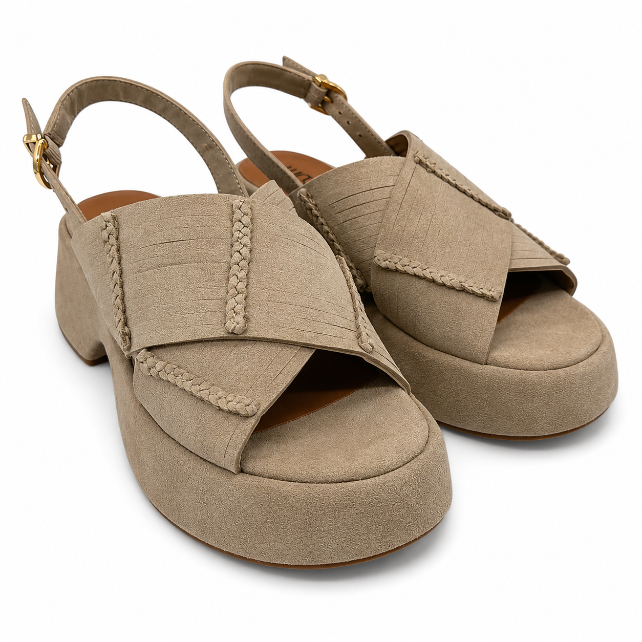 Generico LUCIANO BARACHINI - Sandali Donna plateau con tacco largo. Pelle scamosciata e cinturino. Punta aperta. Comodi eleganti estate. - immagine 3