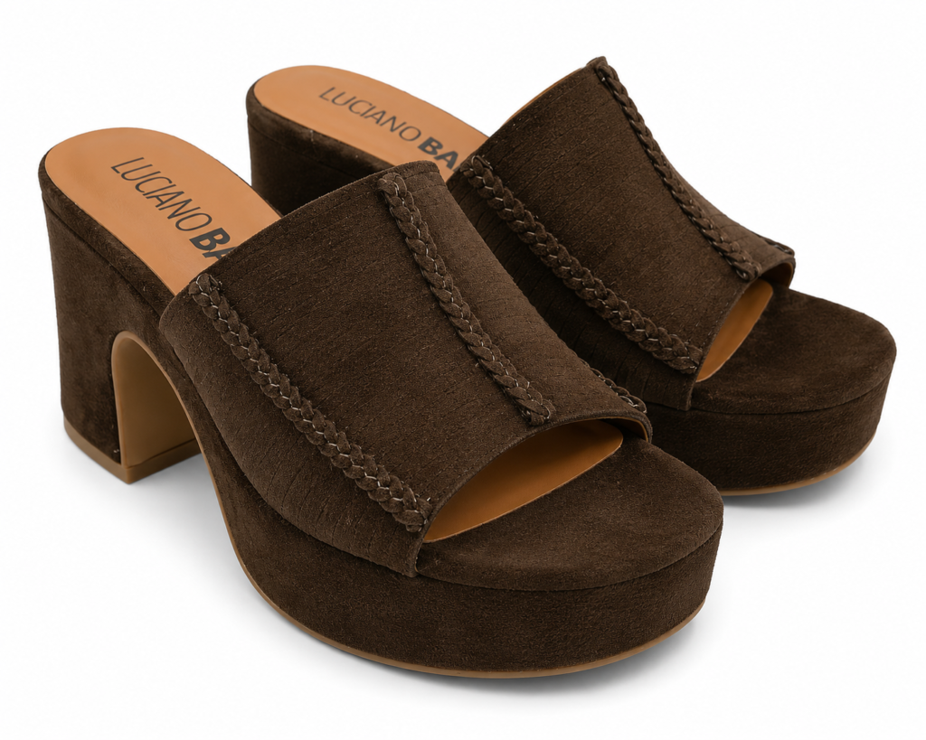 LUCIANO BARACHINI. Zoccoli Donna con tacco largo e plateau in pelle scamosciata. Sandali sabot eleganti comodi estate.