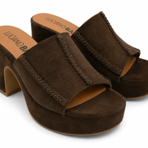 LUCIANO BARACHINI. Zoccoli Donna con tacco largo e plateau in pelle scamosciata. Sandali sabot eleganti comodi estate.