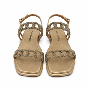 Alma en Pena - Sandalo Donna flat gioiello con strass, basso elegante. Comodo e glamour per cerimonia, estate e tempo libero.