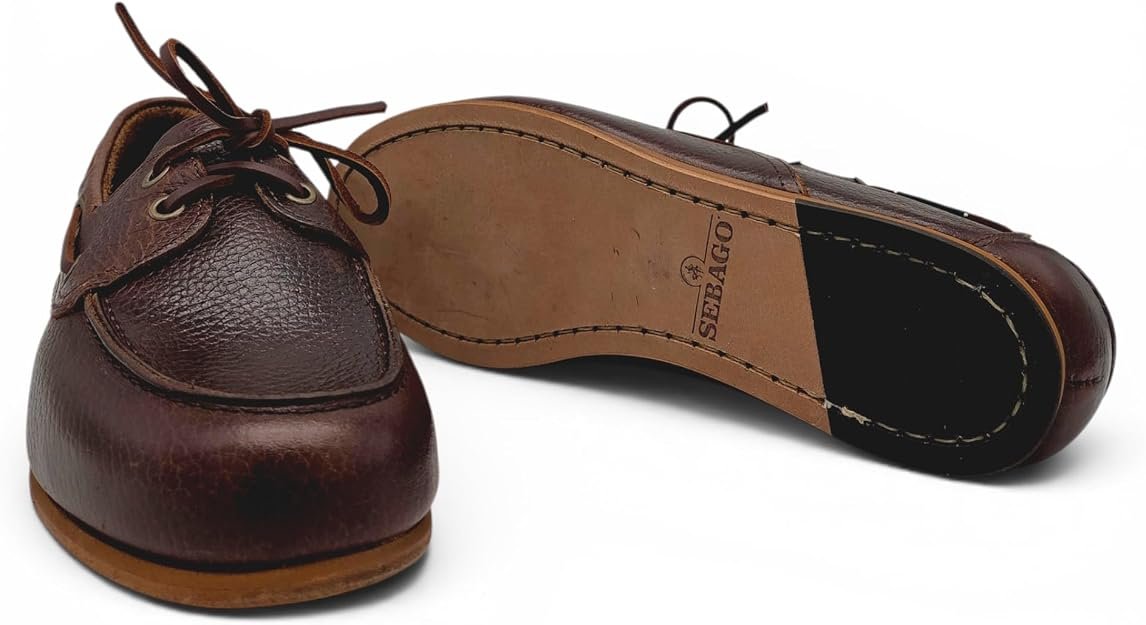 Sebago Docksides Owen Tumbled Uomo. Scarpa Barca in Pelle Martellata. Made in Portugal, Stringata Casual Elegante. (Marrone Cuoio, Sistema Taglie Calzature EU, Adulto, Uomo, Numero, Media, 44) - immagine 2