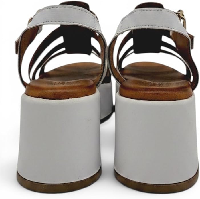 EVOCA - Sandali platform Donna con zeppa. Sandali gladiator open toe in pelle. Comfort per uso quotidiano - Bianco Latte - immagine 4
