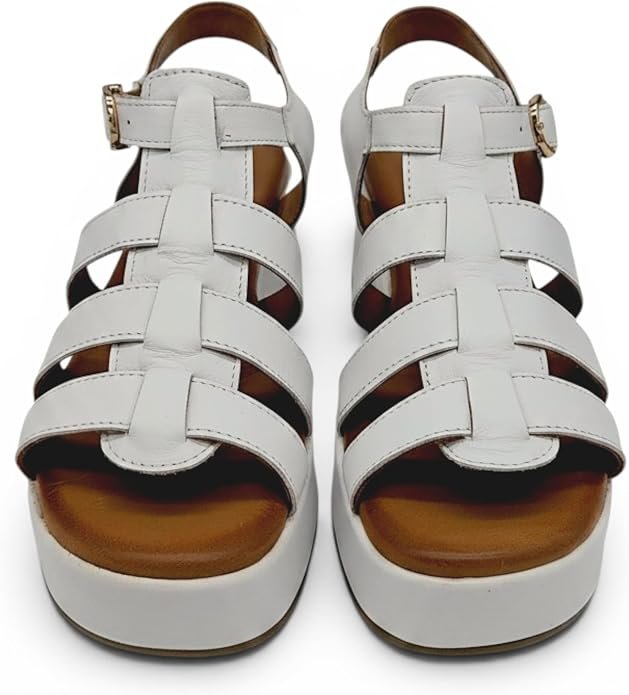 EVOCA - Sandali platform Donna con zeppa. Sandali gladiator open toe in pelle. Comfort per uso quotidiano - Bianco Latte - immagine 5