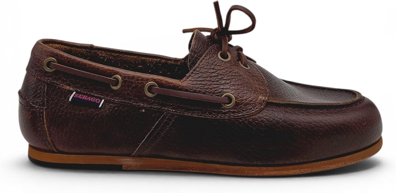 Sebago Docksides Owen Tumbled Uomo. Scarpa Barca in Pelle Martellata. Made in Portugal, Stringata Casual Elegante. (Marrone Cuoio, Sistema Taglie Calzature EU, Adulto, Uomo, Numero, Media, 44) - immagine 8