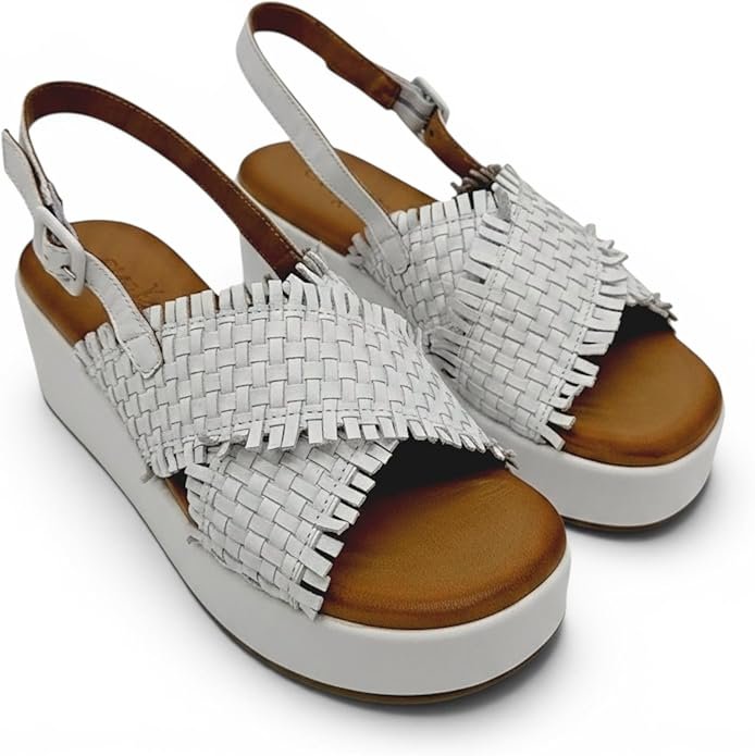 EVOCA - Sandalo Donna con zeppa platform in pelle intrecciata e fascia incrociata. Comfort estivo casual elegante. - immagine 4