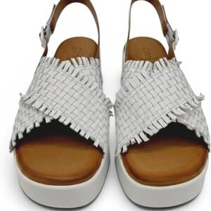 EVOCA - Sandalo Donna con zeppa platform in pelle intrecciata e fascia incrociata. Comfort estivo casual elegante.