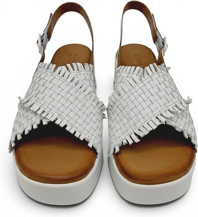 EVOCA - Sandalo Donna con zeppa platform in pelle intrecciata e fascia incrociata. Comfort estivo casual elegante.