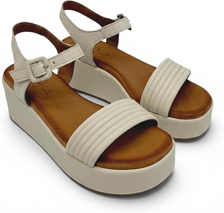 EVOCA - Sandalo Donna con zeppa platform in pelle intrecciata e fascia incrociata. Comfort estivo casual elegante. - immagine 2