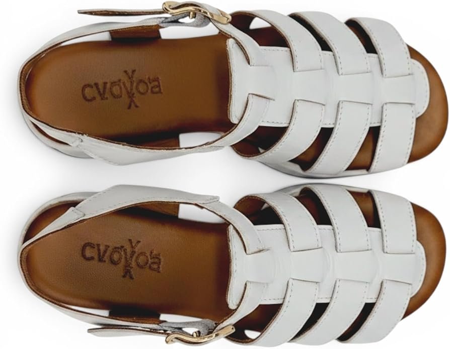 EVOCA - Sandali platform Donna con zeppa. Sandali gladiator open toe in pelle. Comfort per uso quotidiano - Bianco Latte - immagine 3