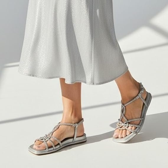 Alma en Pena - Sandalo Donna eleganti con strass e cinturino alla caviglia. Sandalo gioiello estivo casual chic. - immagine 9