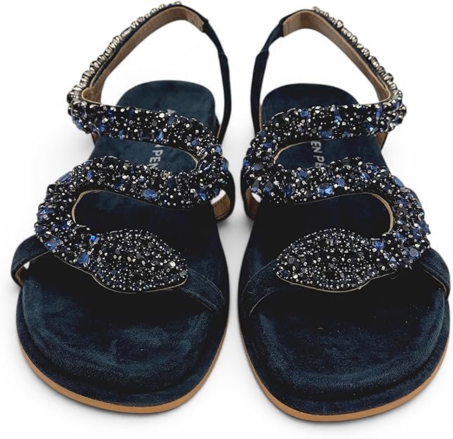 Alma en Pena - Sandalo Donna gioiello. Flat in pelle scamosciata, fasce ondulate e strass. Elegante e comodo estate. - immagine 6