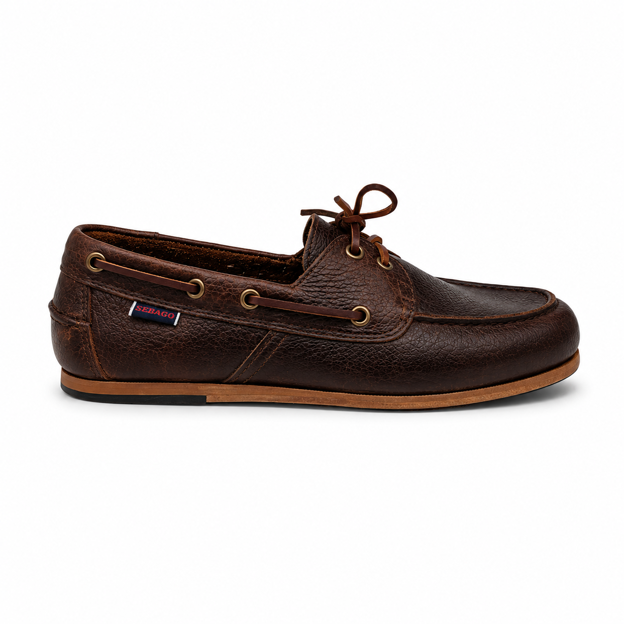 Sebago Docksides Owen Tumbled Uomo. Scarpa Barca in Pelle Martellata. Made in Portugal, Stringata Casual Elegante. (Marrone Cuoio, Sistema Taglie Calzature EU, Adulto, Uomo, Numero, Media, 44)