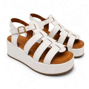EVOCA - Sandali platform Donna con zeppa. Sandali gladiator open toe in pelle. Comfort per uso quotidiano - Bianco Latte