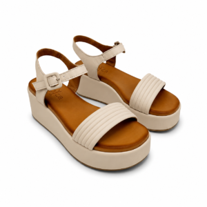 EVOCA - Sandalo Donna platform con zeppa leggera, fascia imbottita a coste e cinturino. Comfort casual chic estivo.