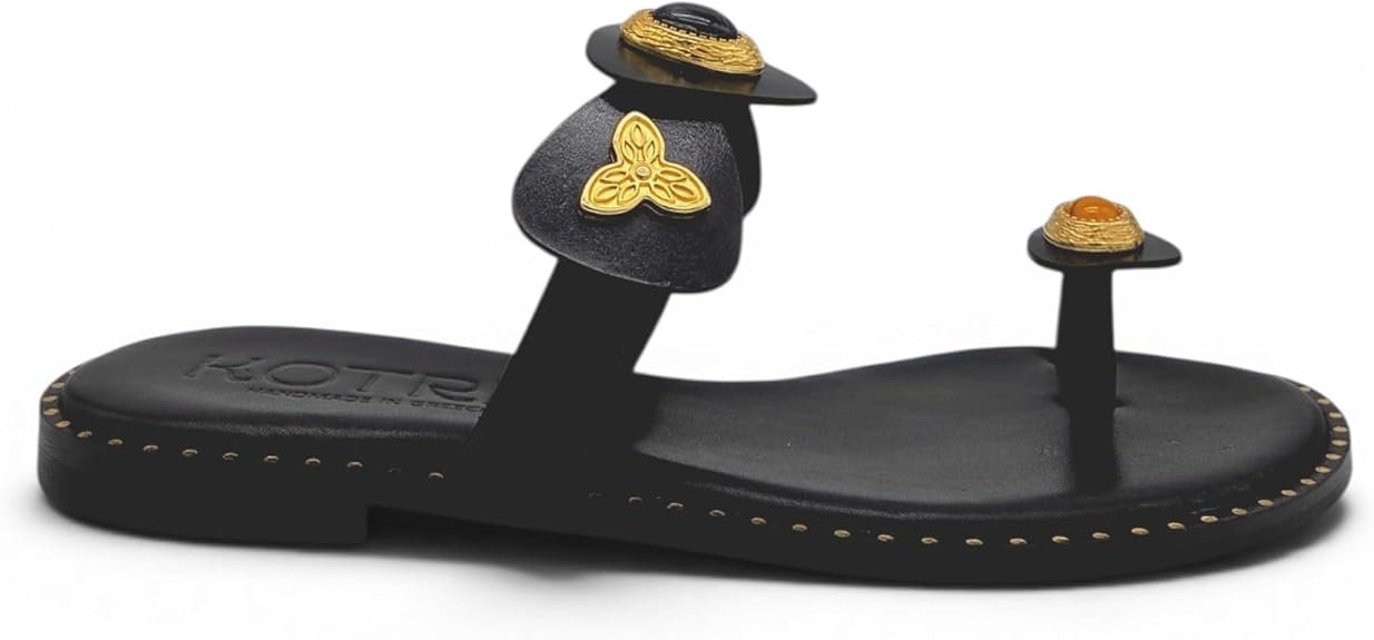 Sandali infradito Donna in pelle con applicazioni gioiello. Artigianali made in Greece. - immagine 8